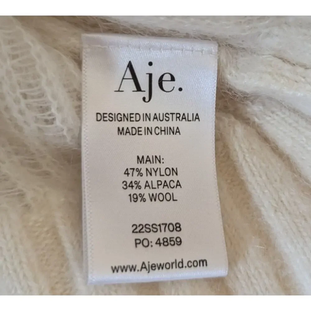 Aje Alpaca Wool Ruffle Sleeve White Sweater XS Designer Statement Knit